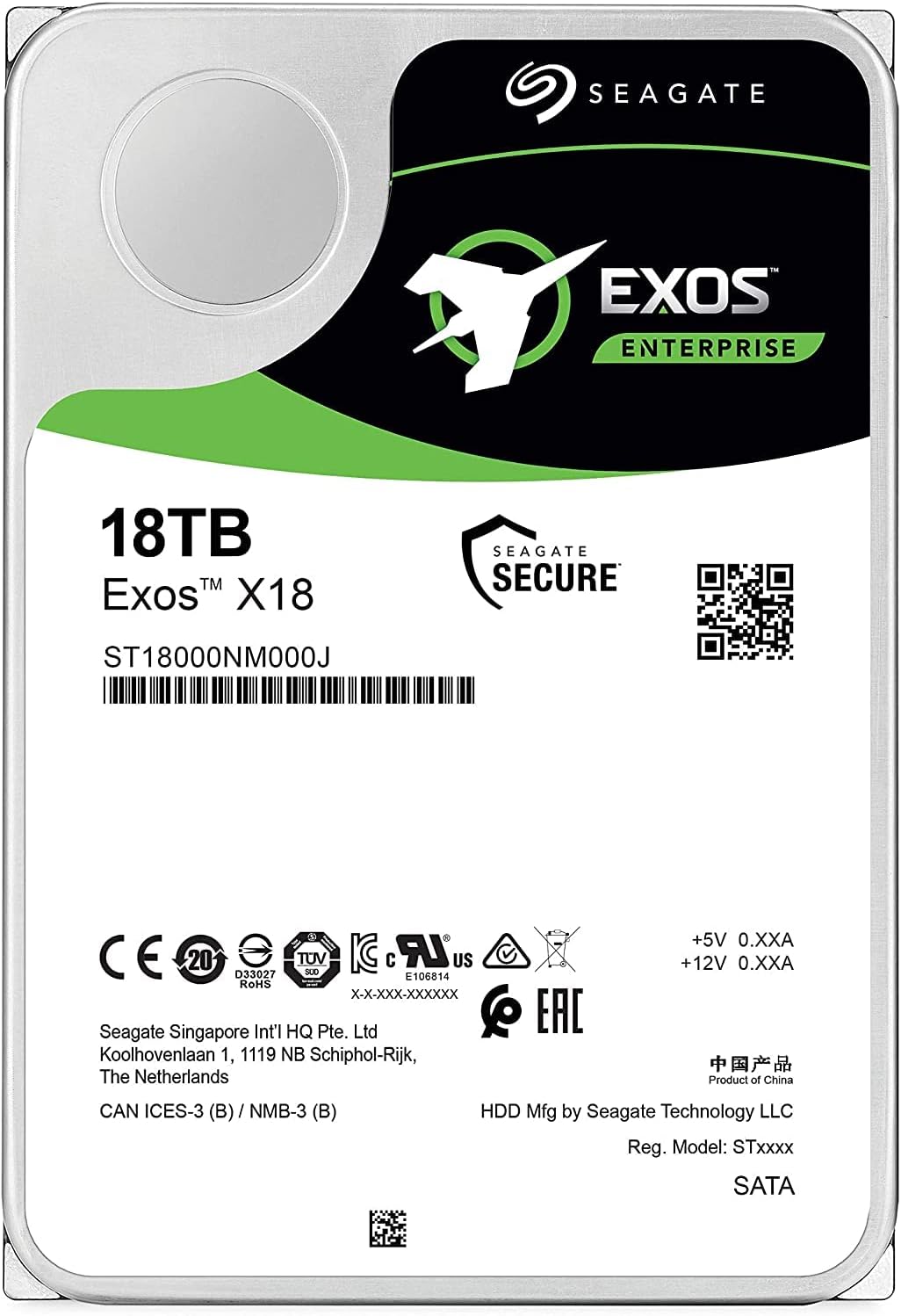 Seagate Exos X18 (14TB/16TB/18TB) Enterprise HDD - CMR 3.5 Inch Hyperscale SATA 6Gb/s, 7200 RPM, 512e and 4Kn FastFormat, Low Latency with Enhanced Caching