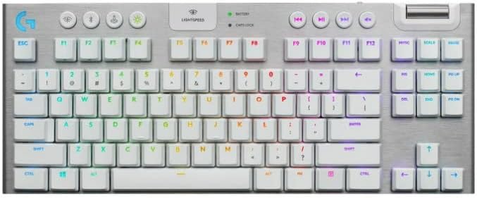 Logitech G915 TKL Tenkeyless Lightspeed Wireless RGB Mechanical Gaming Keyboard, Low Profile Switch Options, Lightsync RGB, Advanced Wireless and Bluetooth Support - Tactile, White