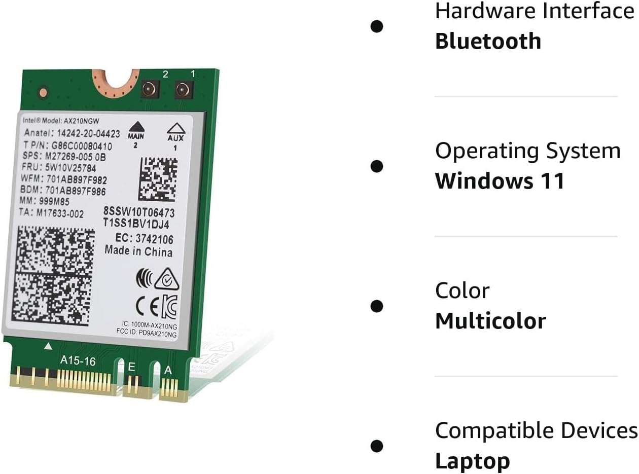 Intel AX210 Tri-Band Wi-Fi 6E Bluetooth 5.3 Network Card for Notebook