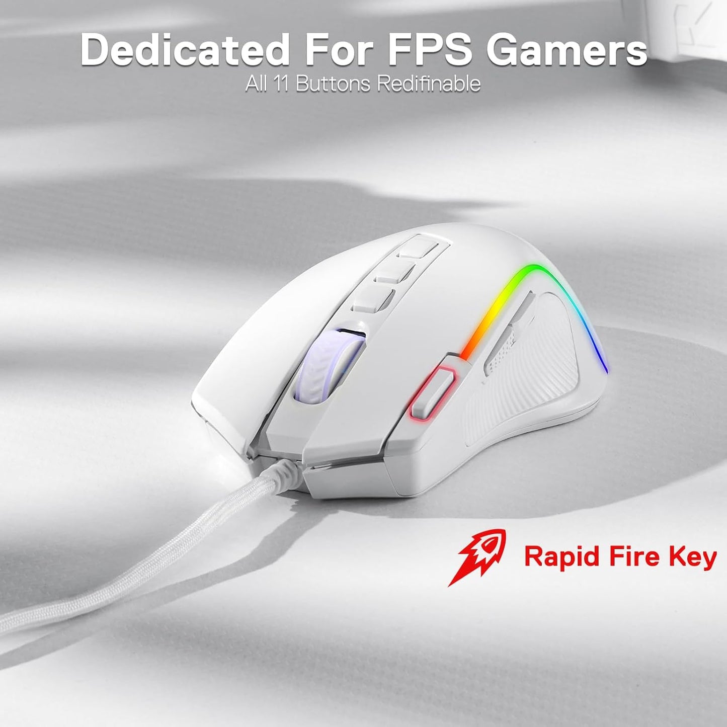 Redragon M612 Predator RGB Gaming Mouse, 8000 DPI Wired Optical Mouse with 11 Programmable Buttons & 5 Backlit Modes, Software Supports DIY Keybinds Rapid Fire Button