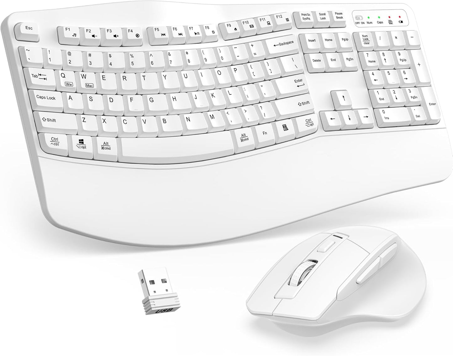 Wireless Keyboard and Mouse Combo, 2.4G Full Size Wave Keys Ergonomic Keyboard with Wrist Rest and 3-Level DPI Adjustable Wireless Ergonomic Mouse for Windows, Mac OS Desktop/Laptop/PC(Black)