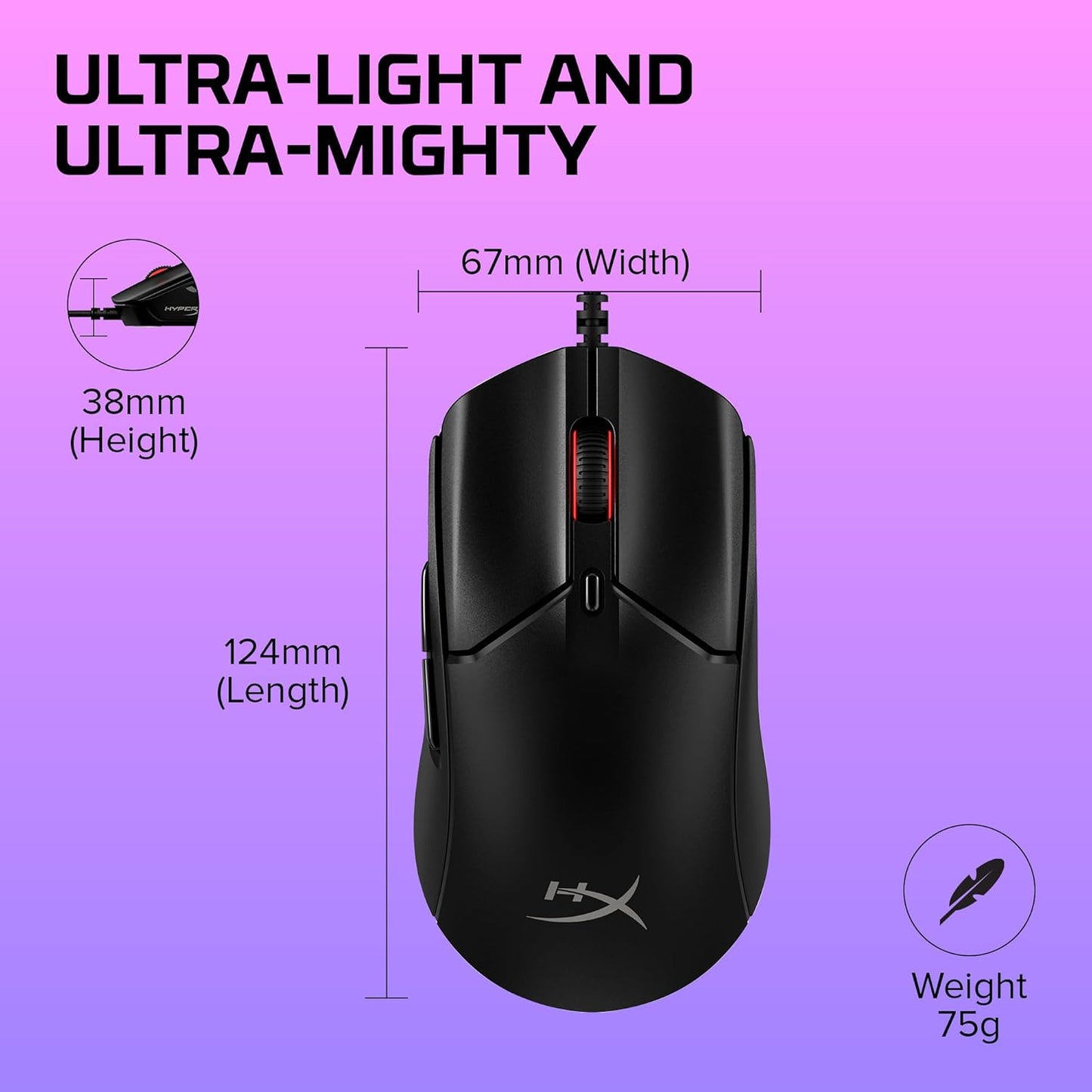 HyperX Pulsefire Haste 2 – Wired Gaming Mouse- Ultra Lightweight, 53g, 8000Hz Polling Rate, Precision Sensor, Hyperflex 2 Cable, Plug and Play – Black or White