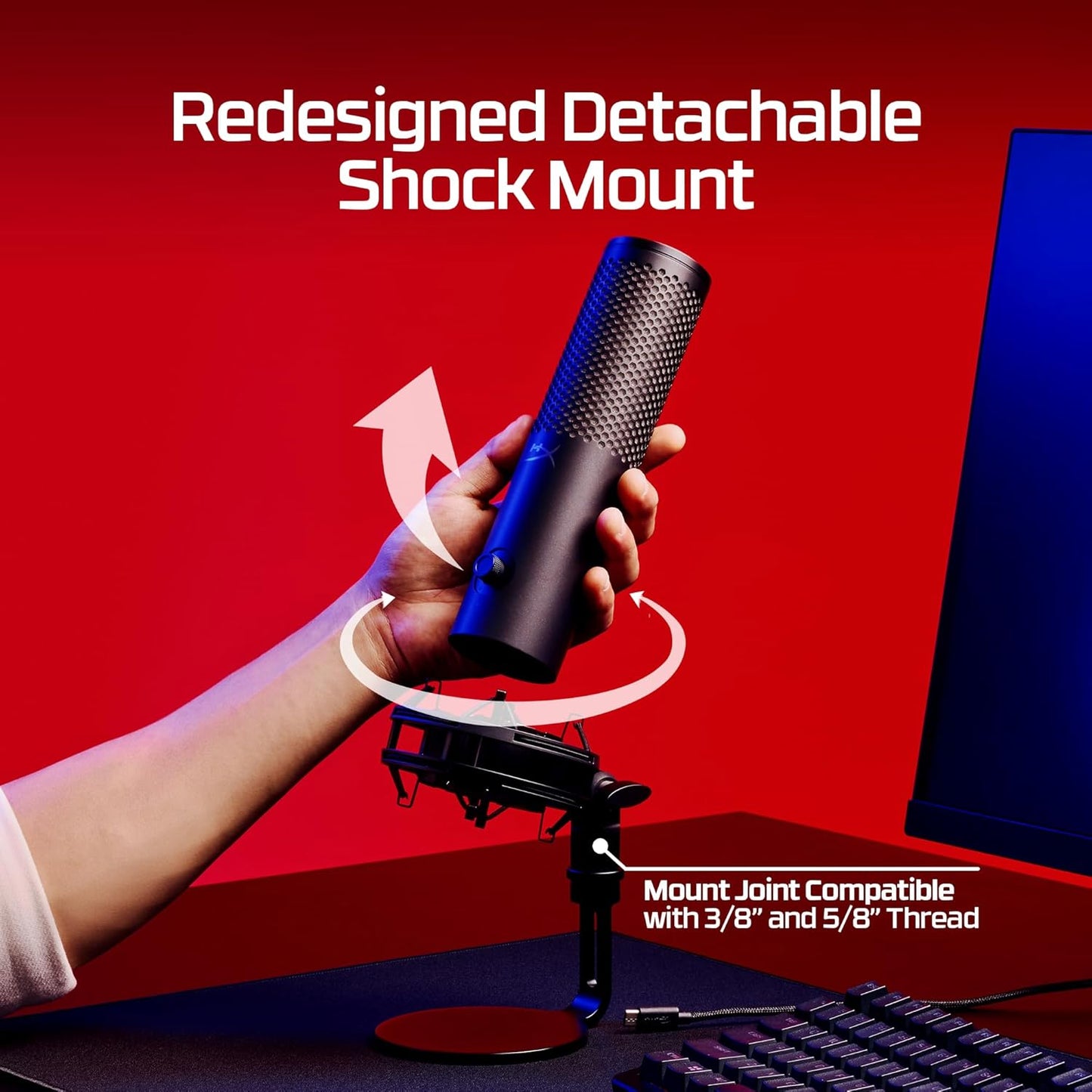 HyperX QuadCast 2 S – USB Microphone, with RGB Lighting, Streaming and Podcasting, with On-Board Controls, LED Lighting, Removable Shock Mount, PC, Mac, USB-C - Black