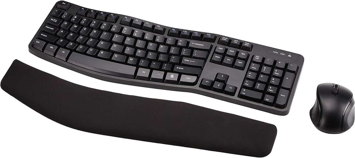 Ergonomic Wireless Keyboard and Mouse Combo for Comfortable PC and Laptop Use, 2.4 GHz USB, Black