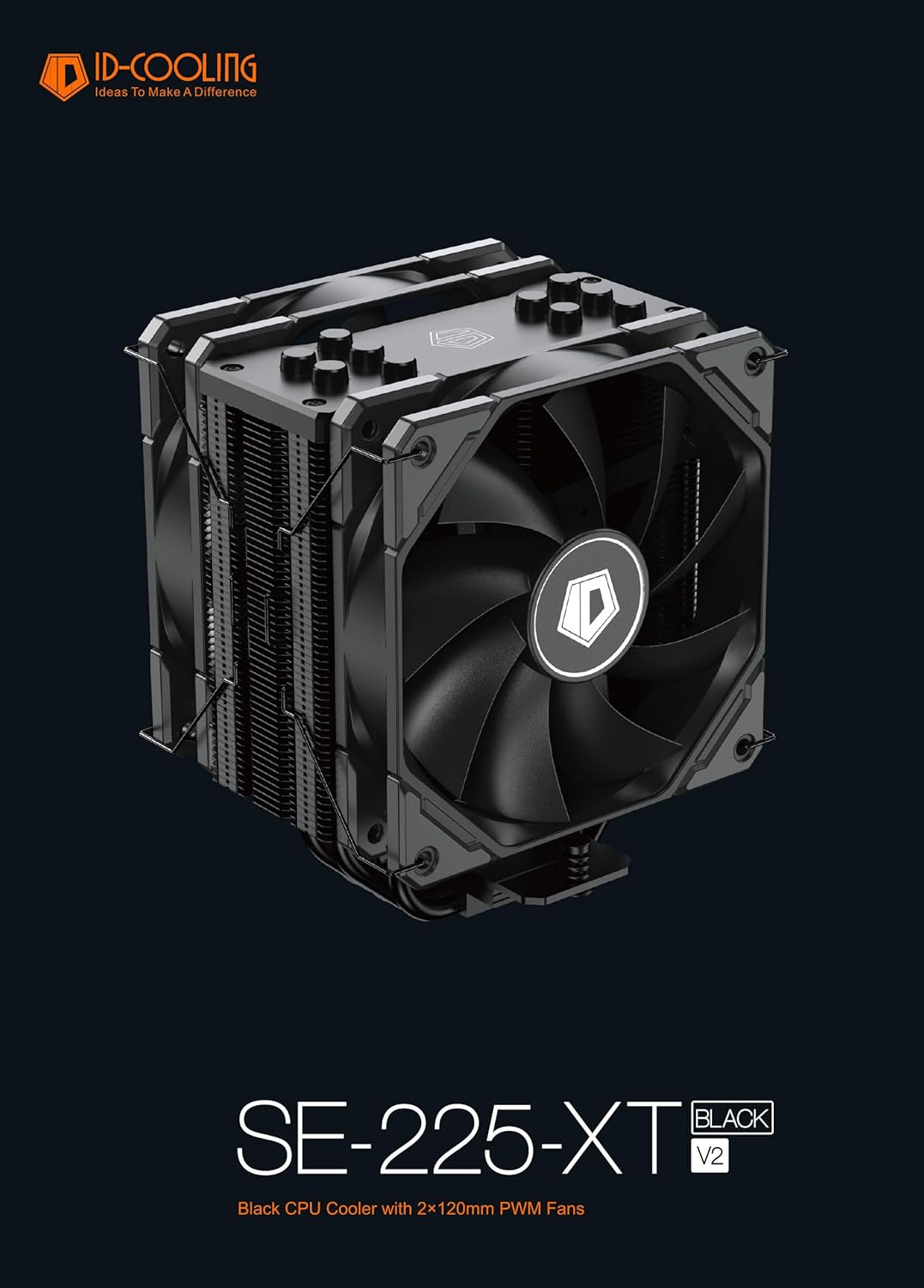 ID-COOLING SE-225-XT BLACK V2 CPU Cooler 5 Heatpipes CPU Air Cooler 2x120mm Push-Pull PWM Fans CPU Fan for Intel/AMD, LGA 1700 Compatible