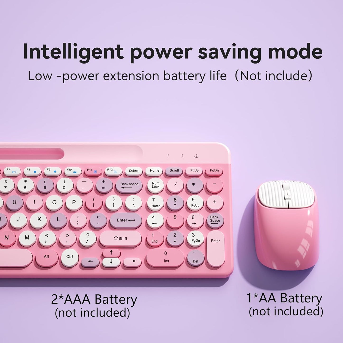 Wireless Keyboard and Mouse Combo, Retro Wireless Keyboard with Round Keycaps, 2.4GHz Full-Size USB Cute Wireless Keyboard Mouse for Computer, Desktop, Laptop and Computer