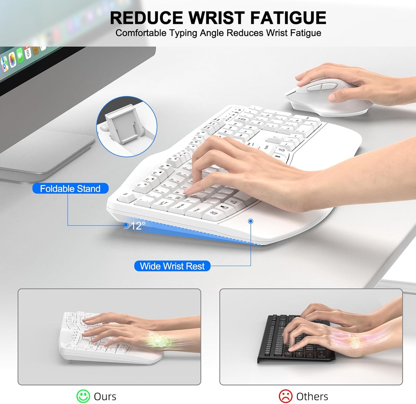 Wireless Keyboard and Mouse Combo, 2.4G Full Size Wave Keys Ergonomic Keyboard with Wrist Rest and 3-Level DPI Adjustable Wireless Ergonomic Mouse for Windows, Mac OS Desktop/Laptop/PC(Black)