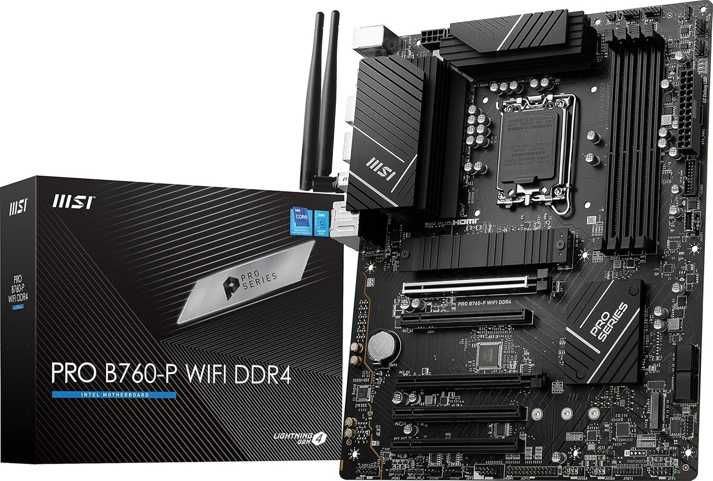 MSI PRO B760-P WiFi DDR4 ProSeries Motherboard (Supports 12th/13th/14th Gen Intel Processors, LGA 1700, DDR4, PCIe 4.0, M.2, 2.5Gbps LAN, USB 3.2 Gen2, HDMI/DP, Wi-Fi 6E, Bluetooth 5.3, ATX)