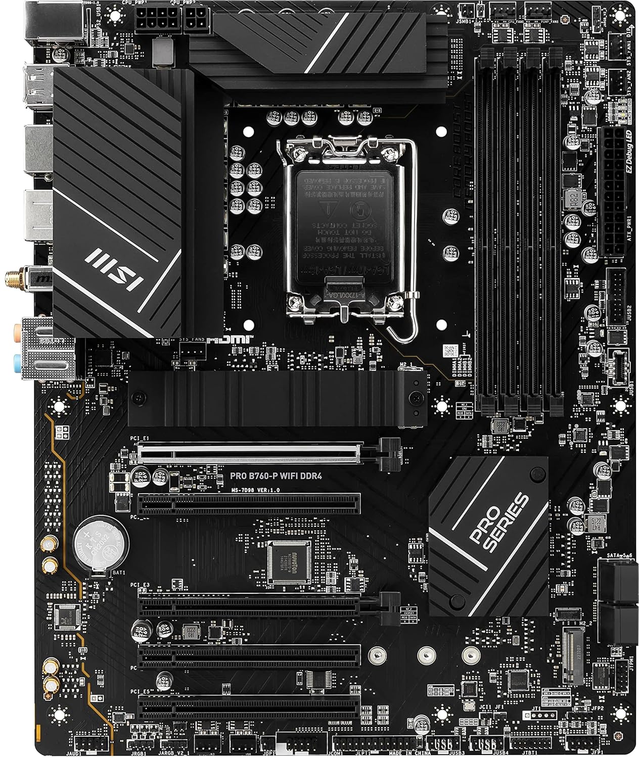MSI PRO B760-P WiFi DDR4 ProSeries Motherboard (Supports 12th/13th/14th Gen Intel Processors, LGA 1700, DDR4, PCIe 4.0, M.2, 2.5Gbps LAN, USB 3.2 Gen2, HDMI/DP, Wi-Fi 6E, Bluetooth 5.3, ATX)