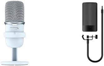 Bundle of HyperX SoloCast – USB Condenser Gaming Microphone, for PC, PS5, PS4, and Mac, Tap-to-Mute Sensor, Cardioid Polar Pattern, White + HyperX Shield Microphone Pop Filter