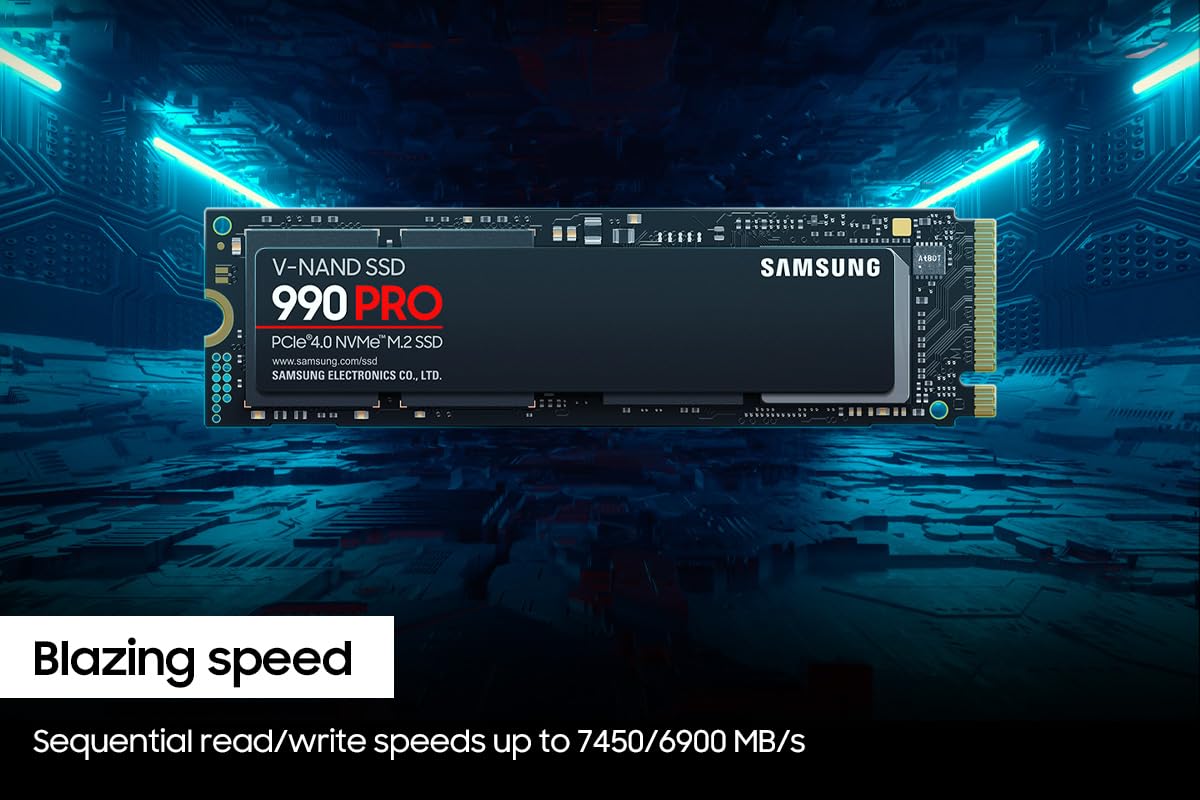 Samsung 990 PRO SSD (1TB/2TB/4TB) PCIe 4.0 M.2 2280 Internal Solid State Hard Drive, Seq. Read Speeds Up to 7,450 MB/s for High End Computing, Gaming, and Heavy Duty Workstations