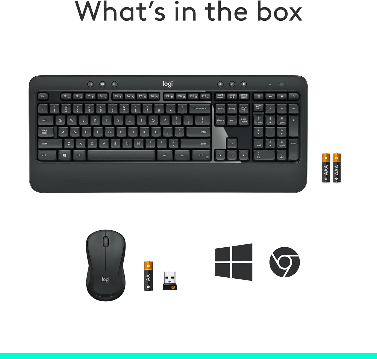 Logitech MK540 Advanced Wireless Keyboard and Mouse Combo for Windows, 2.4 GHz Unifying USB-Receiver, Multimedia Hotkeys, 3-Year Battery Life, for PC, Laptop