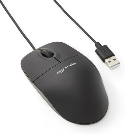 Basics 3-Button USB Wired Mouse with Scrolling and Tracking - Standard, Black
