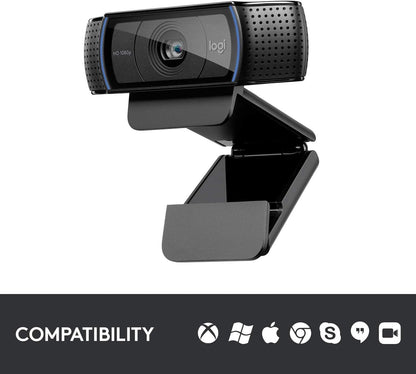 Logitech C920x HD Pro Webcam, Full HD 1080p/30fps Video, Clear Audio, HD Light Correction, PC Camera Webcam, Works with Skype, Zoom, Facetime, PC, Laptop, Mac, Tablet - Black