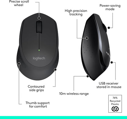 Logitech MK345 Wireless Keyboard and Mouse Combo with Palm Rest, 2.4 GHz USB Receiver, Compatible with PC, Laptop, Black