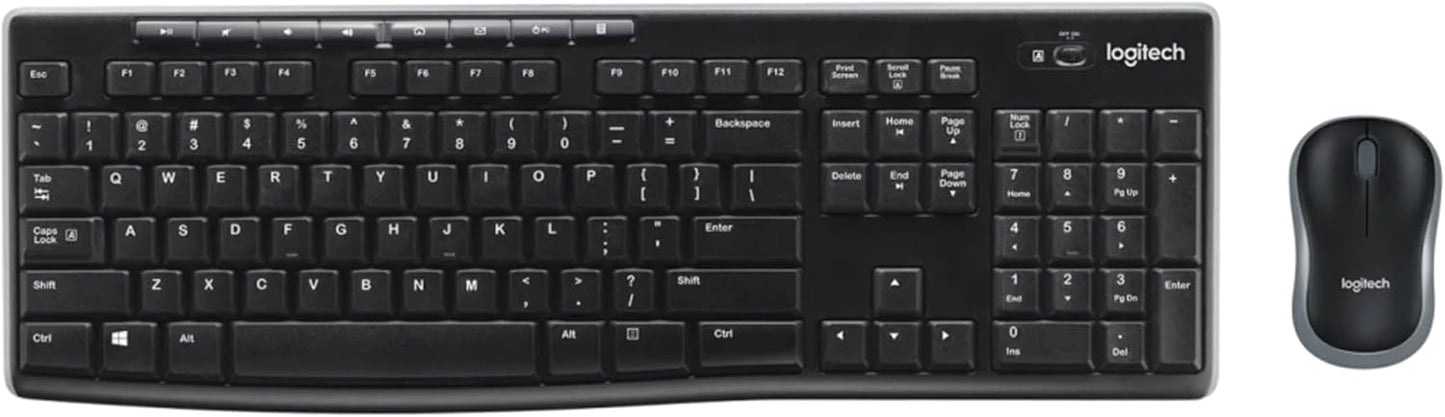 Logitech MK270 Wireless Keyboard and Mouse Combo for Windows, 2.4 GHz, 8 Multimedia Keys, PC, Laptop, Wireless Keyboard Compact Mouse Combo - Black