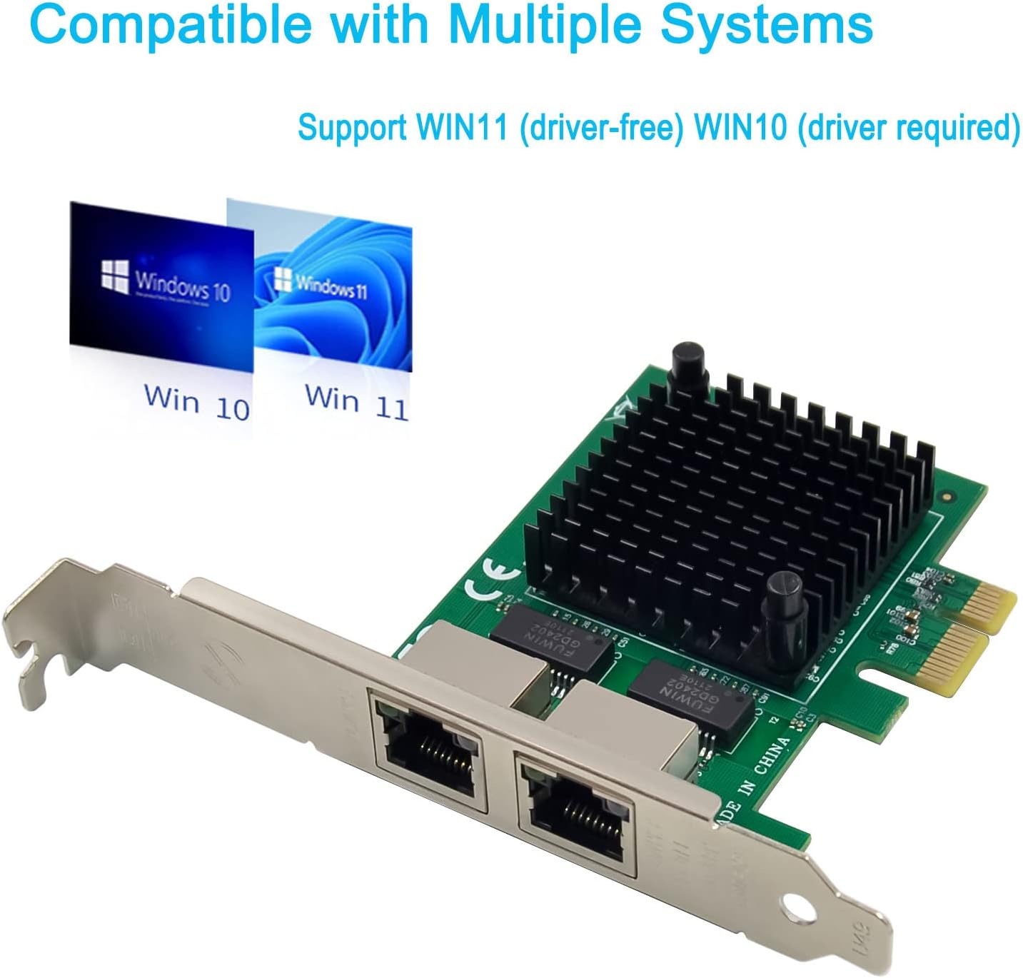 Dual PCIe 3.1 2.5GBase-T Network Adapter with Intel I225-V 2500/1000/100Mbps PCI Express Gigabit Ethernet NIC Card RJ45 LAN Controller for Windows 10/11 with Low Profile Bracket