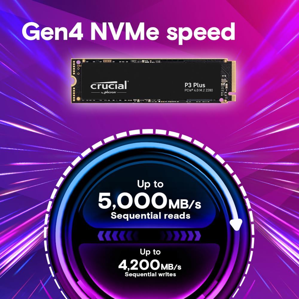 Crucial P3 Plus (500GB/1TB/2TB/4TB) PCIe Gen4 3D NAND NVMe M.2 SSD, up to 5000MB/s