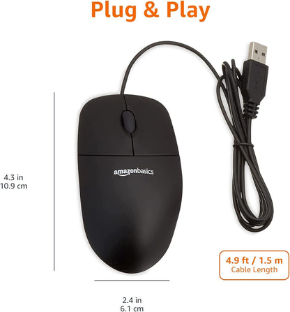 Basics 3-Button USB Wired Mouse with Scrolling and Tracking - Standard, Black