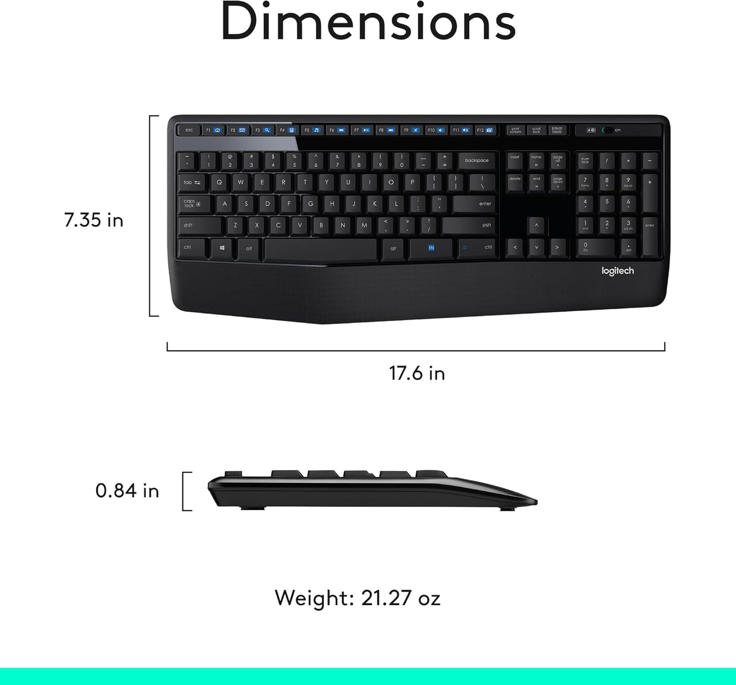 Logitech MK345 Wireless Keyboard and Mouse Combo with Palm Rest, 2.4 GHz USB Receiver, Compatible with PC, Laptop, Black
