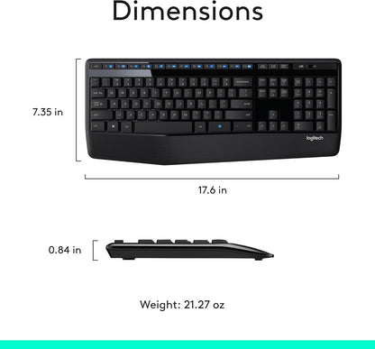 Logitech MK345 Wireless Keyboard and Mouse Combo with Palm Rest, 2.4 GHz USB Receiver, Compatible with PC, Laptop, Black