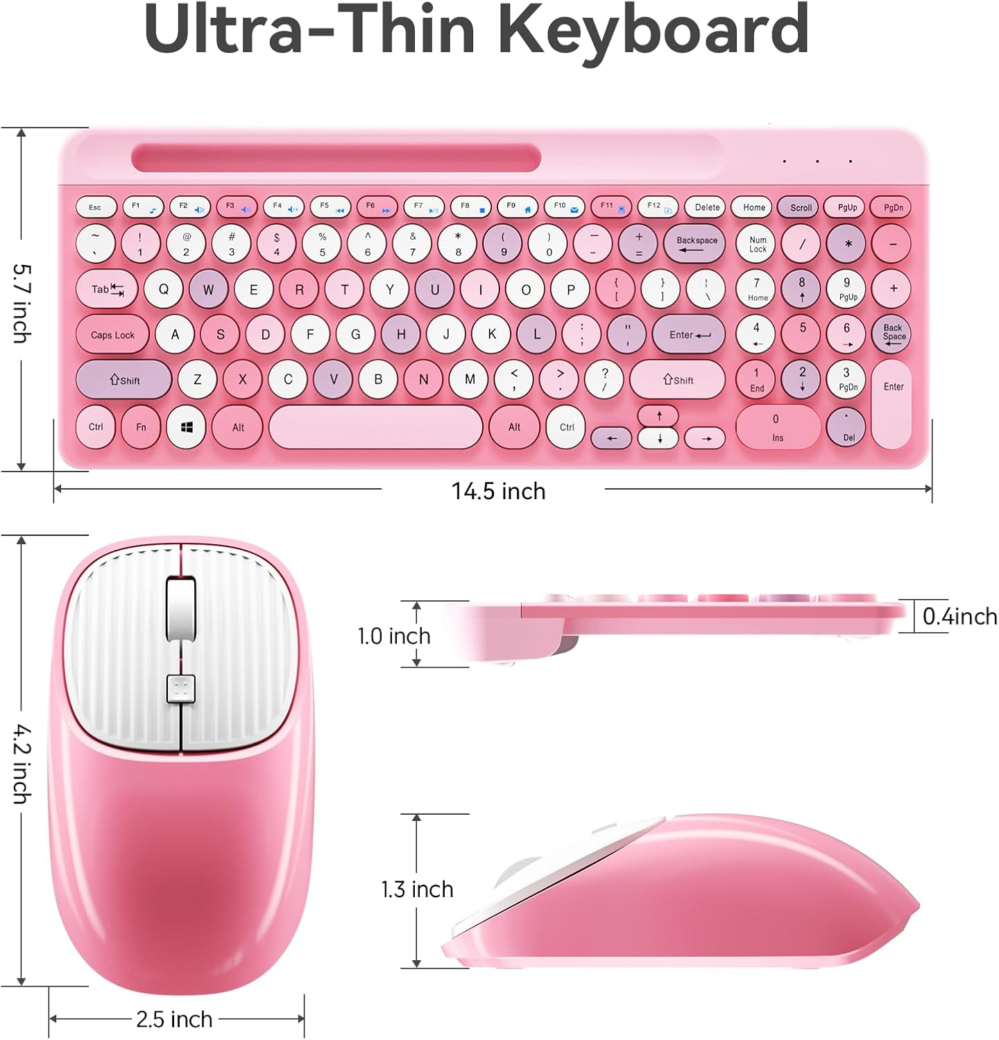 Wireless Keyboard and Mouse Combo, Retro Wireless Keyboard with Round Keycaps, 2.4GHz Full-Size USB Cute Wireless Keyboard Mouse for Computer, Desktop, Laptop and Computer