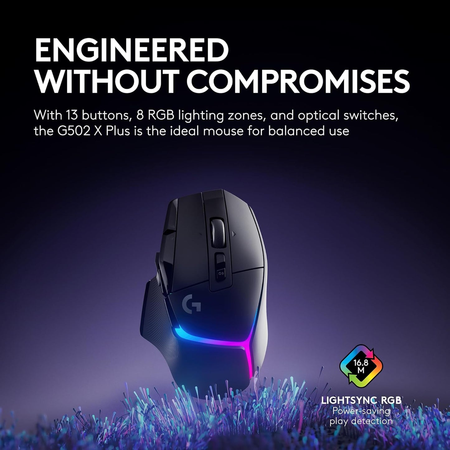 Logitech G502 X Plus Wireless Gaming Mouse - LIGHTSPEED Optical, LIGHTFORCE Switches, LIGHTSYNC RGB, HERO 25K Sensor for PC/Mac - Black