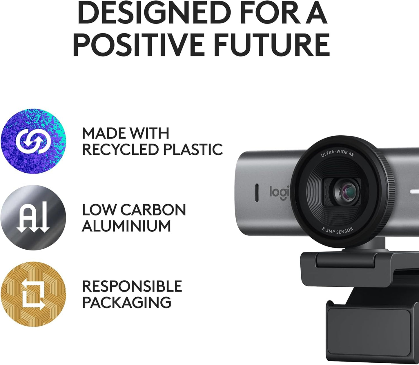 Logitech MX Brio Ultra HD 4K Collaboration and Streaming Webcam, 1080p at 60 FPS, Dual Noise Reducing Mics, Show Mode, USB-C, Webcam Cover, Works with Microsoft Teams, Zoom, Google Meet - Graphite