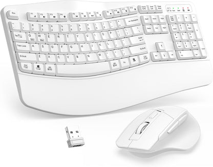 Wireless Keyboard and Mouse Combo, 2.4G Full Size Wave Keys Ergonomic Keyboard with Wrist Rest and 3-Level DPI Adjustable Wireless Ergonomic Mouse for Windows, Mac OS Desktop/Laptop/PC(Black)