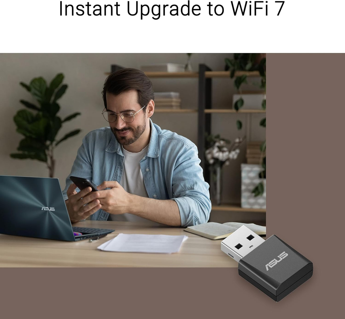 ASUS Tri-Band BE6500 WiFi 7 Nano USB Adapter, 6GHz Band, Support 4096-QAM, Plug and Play, Compatible with Windows® 10 & 11