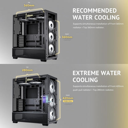 Antec Flux SE, Sound-Dampening Side Panels, 5 x PWM Fans Included, Front Panel with Walnut Wood, Type-C, 420mm Radiator& Back Connect Motherboard Support, Silent Case, Mid E-ATX Tower PC Case