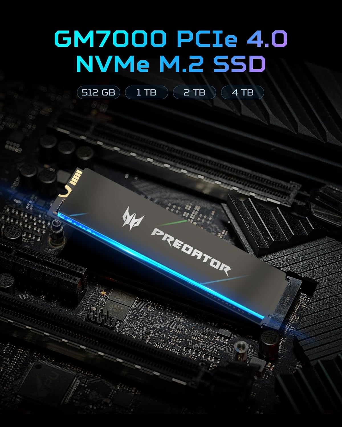 Predator M.2 SSD (500GB/1TB/2TB) GM7000 with DRAM Cache NVMe 1.4 2280 PCIe Gen4×4 Ultra high Speed (Maximum Read: 7400MB/s, max Write: 6700MB/s) 3D NAND TLC Internal SSD Compatible with PS5 Pro