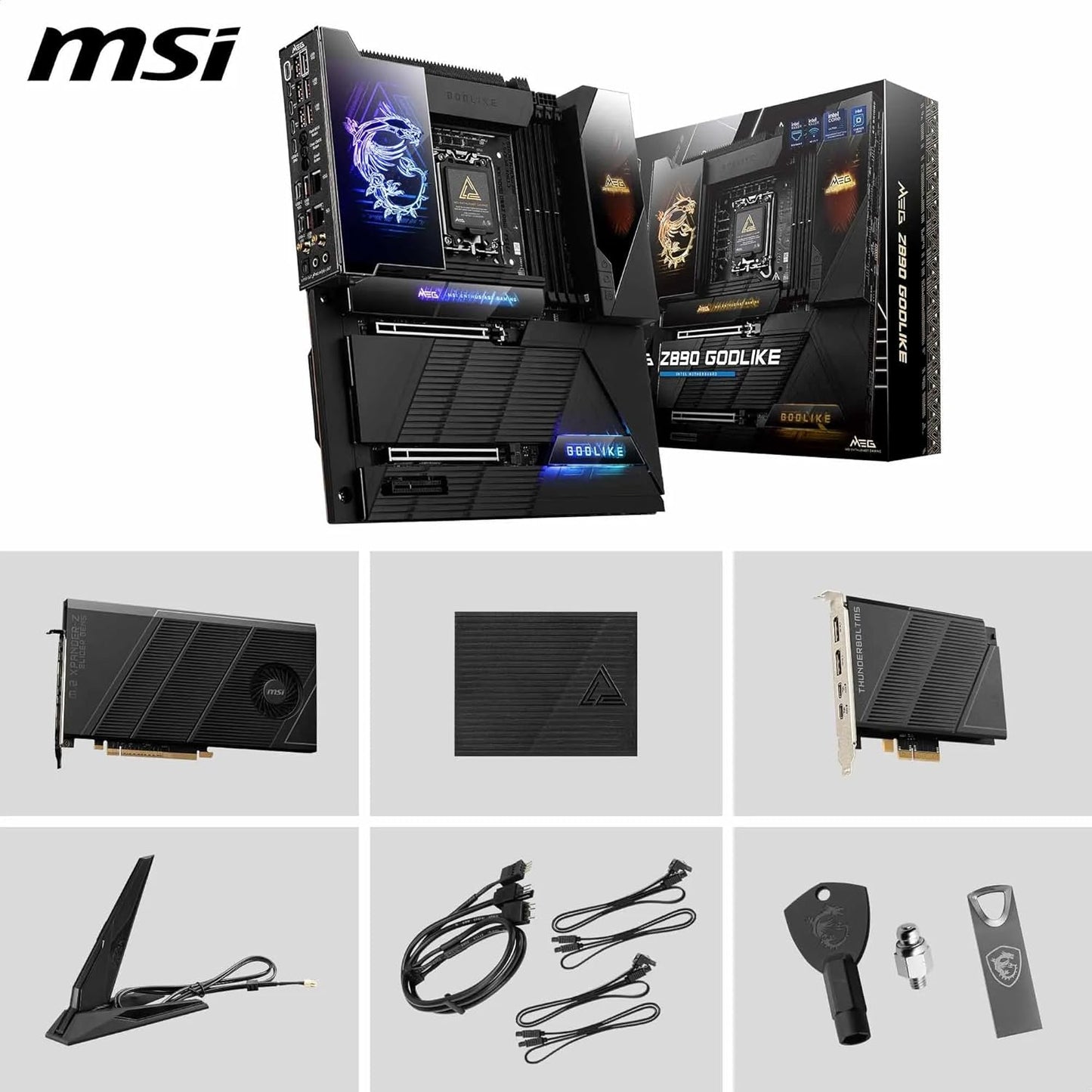 MSI MEG Z890 GODLIKE, E-ATX - Supports Intel Core Ultra Processors (Series 2), LGA 1851 - Dynamic Dashboard III, EZ Slide M.2, DDR5 (9200+ MT/s OC), M.2 & PCIe 5.0, Thunderbolt 5, Wi-Fi 7, 10G LAN