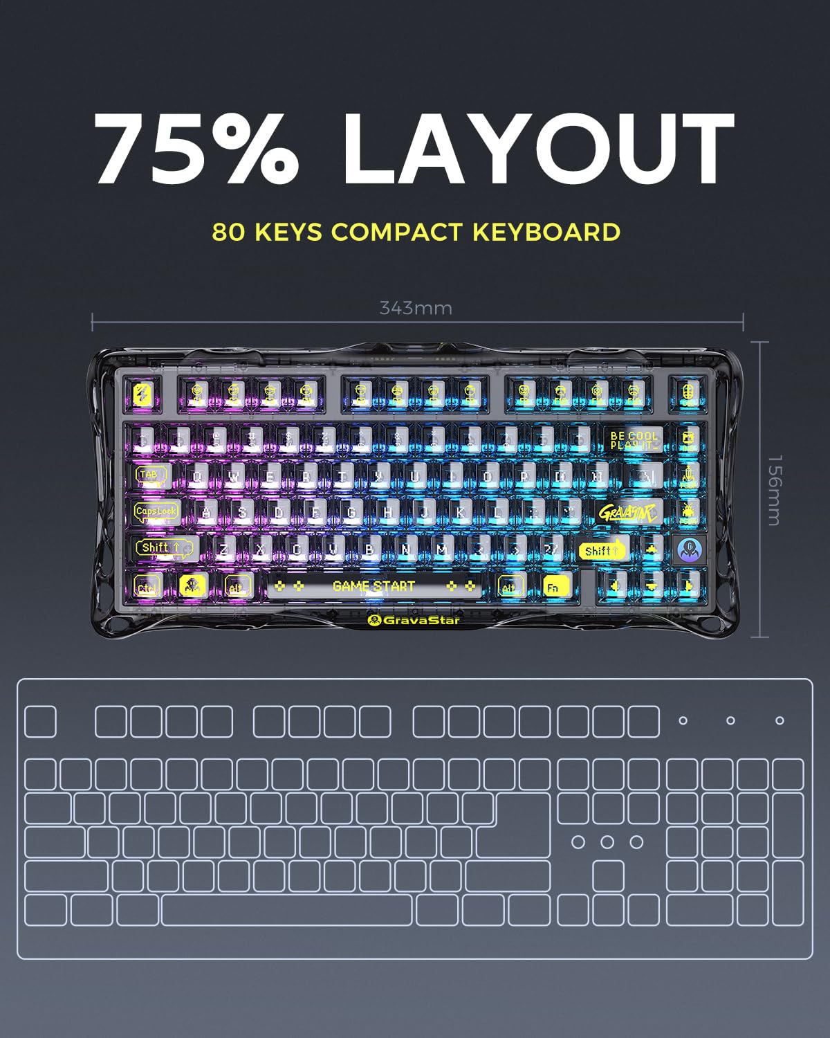 GravaStar Mercury K1 Lite 75% Wireless Gaming Keyboard and Mercury M2 Wireless Gaming Mouse