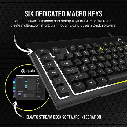 Corsair K55 RGB PRO Membrane Wired Gaming Keyboard – IP42 Dust and Spill-Resistant – 6 Macro Keys with Elgato Integration – iCUE Compatible – QWERTY NA – PC, Mac, Xbox – Black