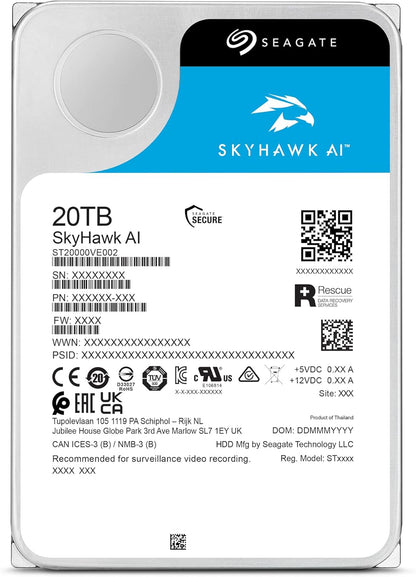 Seagate Skyhawk AI 20TB Video Internal Hard Drive HDD – 3.5 Inch SATA 6Gb/s 256MB Cache for DVR NVR Security Camera System with in-House Rescue Services [SURVEILLANCE AI] (ST20000VEZ02/002)