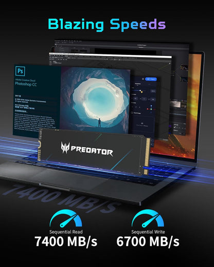 Predator M.2 SSD (500GB/1TB/2TB) GM7000 with DRAM Cache NVMe 1.4 2280 PCIe Gen4×4 Ultra high Speed (Maximum Read: 7400MB/s, max Write: 6700MB/s) 3D NAND TLC Internal SSD Compatible with PS5 Pro