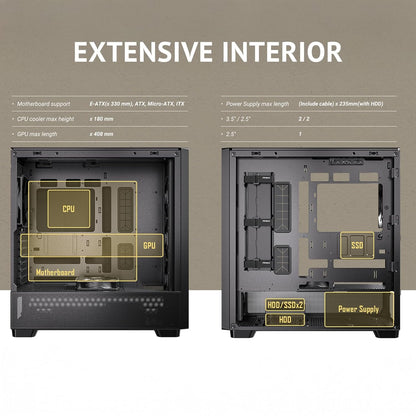Antec Flux SE, Sound-Dampening Side Panels, 5 x PWM Fans Included, Front Panel with Walnut Wood, Type-C, 420mm Radiator& Back Connect Motherboard Support, Silent Case, Mid E-ATX Tower PC Case