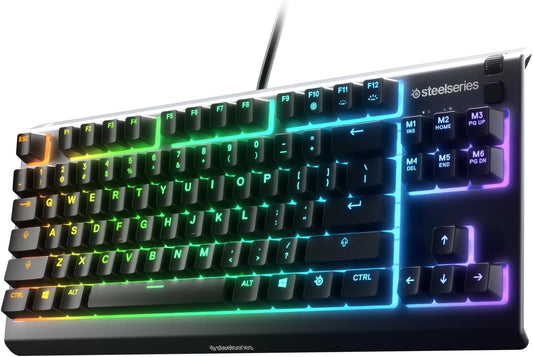 SteelSeries Apex 3 TKL RGB Gaming Keyboard – Tenkeyless Compact Form Factor - 8-Zone RGB Illumination – IP32 Water & Dust Resistant – Whisper Quiet Gaming Switch – Gaming Grade Anti-Ghosting, Black