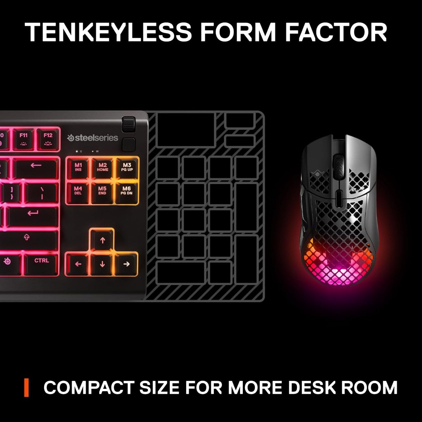 SteelSeries Apex 3 TKL RGB Gaming Keyboard – Tenkeyless Compact Form Factor - 8-Zone RGB Illumination – IP32 Water & Dust Resistant – Whisper Quiet Gaming Switch – Gaming Grade Anti-Ghosting, Black