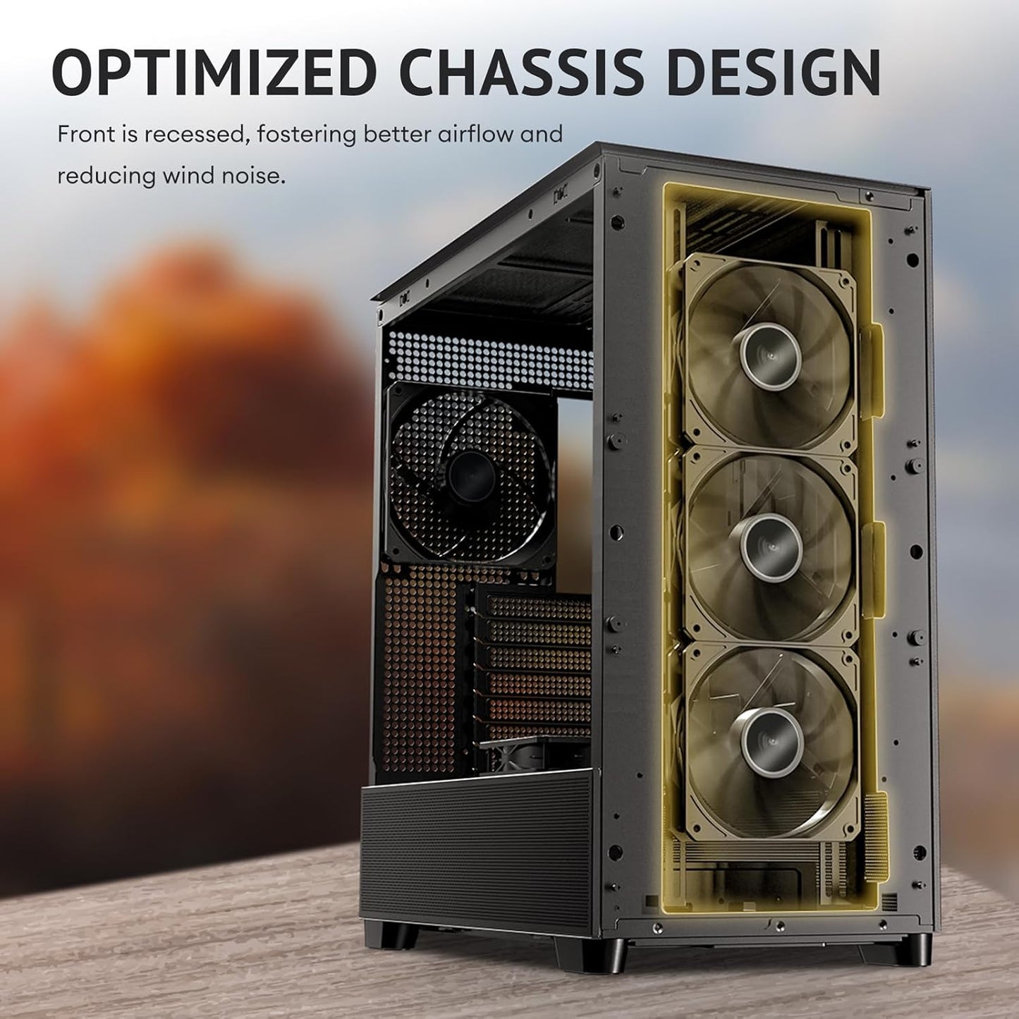 Antec Flux SE, Sound-Dampening Side Panels, 5 x PWM Fans Included, Front Panel with Walnut Wood, Type-C, 420mm Radiator& Back Connect Motherboard Support, Silent Case, Mid E-ATX Tower PC Case
