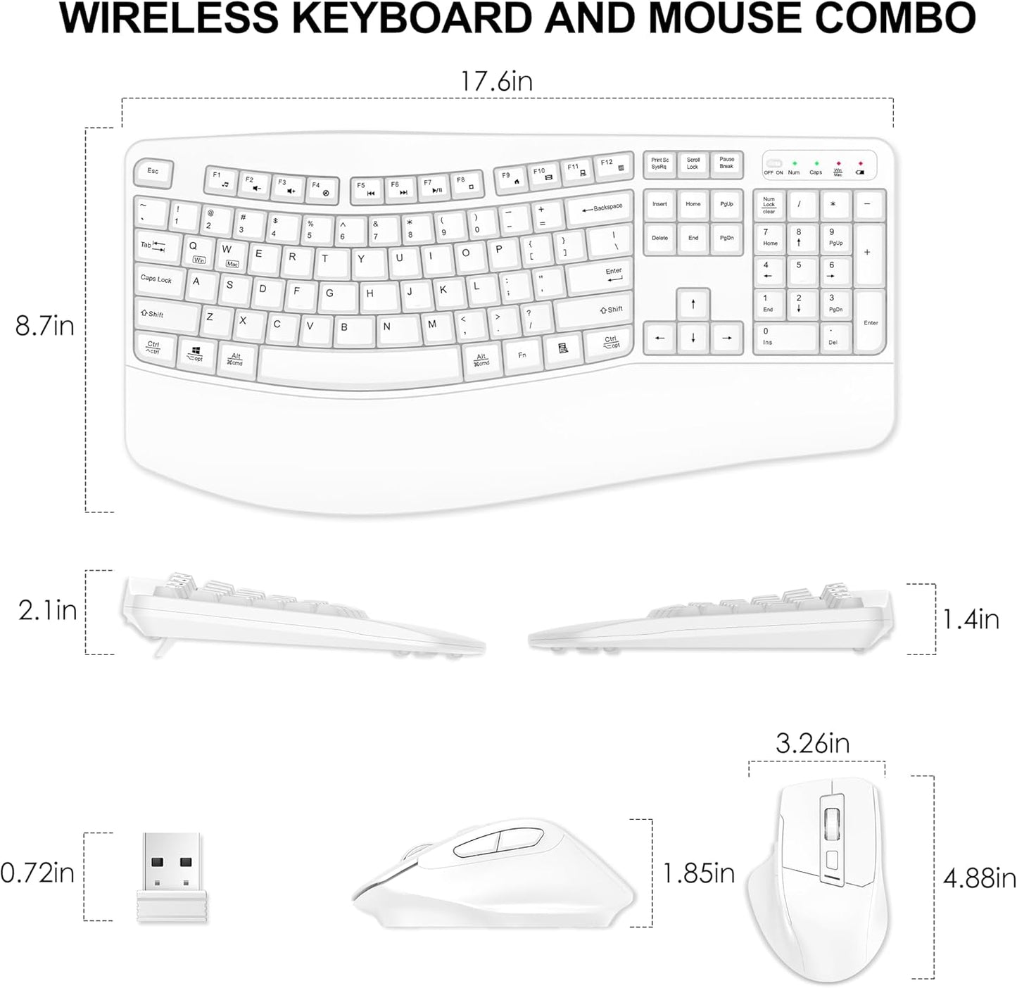 Wireless Keyboard and Mouse Combo, 2.4G Full Size Wave Keys Ergonomic Keyboard with Wrist Rest and 3-Level DPI Adjustable Wireless Ergonomic Mouse for Windows, Mac OS Desktop/Laptop/PC(Black)