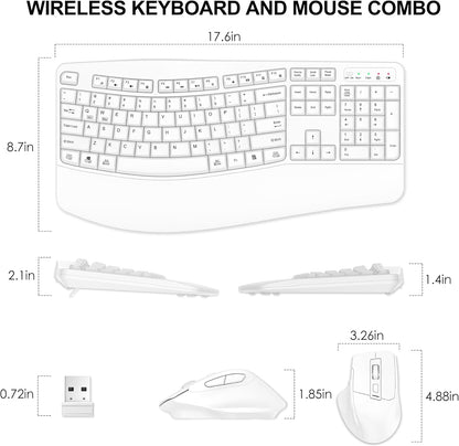 Wireless Keyboard and Mouse Combo, 2.4G Full Size Wave Keys Ergonomic Keyboard with Wrist Rest and 3-Level DPI Adjustable Wireless Ergonomic Mouse for Windows, Mac OS Desktop/Laptop/PC(Black)