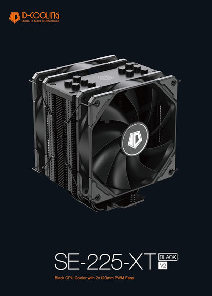 ID-COOLING SE-225-XT BLACK V2 CPU Cooler 5 Heatpipes CPU Air Cooler 2x120mm Push-Pull PWM Fans CPU Fan for Intel/AMD, LGA 1700 Compatible