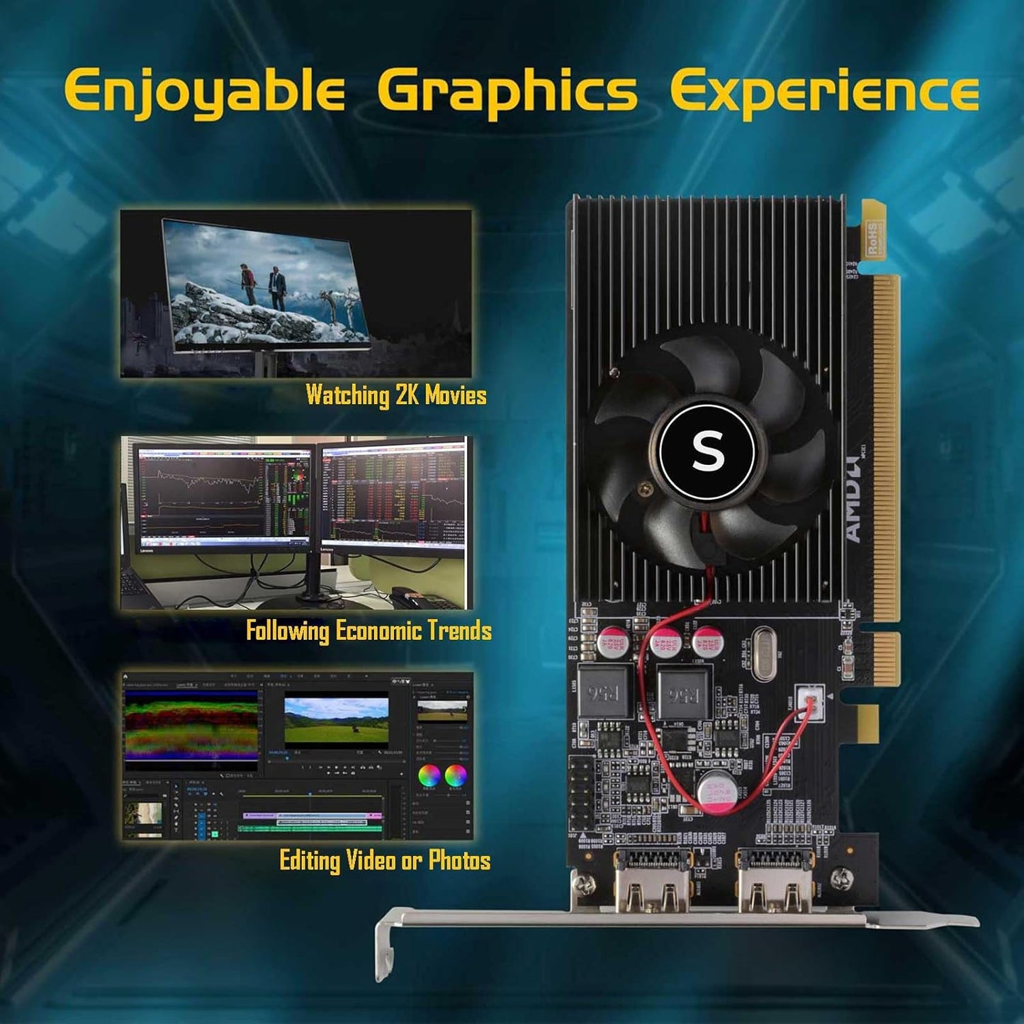 Radeon HD 6570 Graphics Card, Dual HDMI, 1G GDDR3 64-bit, Video Cards PC, Low Profile, Computer GPU, PCI Express x 16, 60W Low Power, Plug & Play, DirectX 11