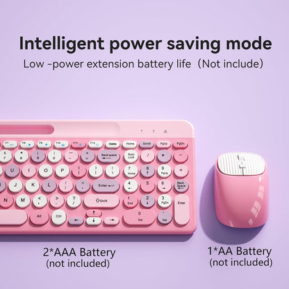 Wireless Keyboard and Mouse Combo, Retro Wireless Keyboard with Round Keycaps, 2.4GHz Full-Size USB Cute Wireless Keyboard Mouse for Computer, Desktop, Laptop and Computer