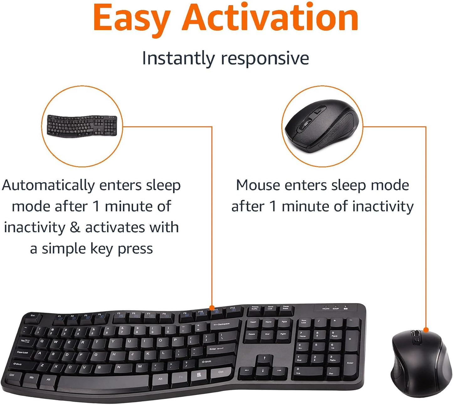 Ergonomic Wireless Keyboard and Mouse Combo for Comfortable PC and Laptop Use, 2.4 GHz USB, Black