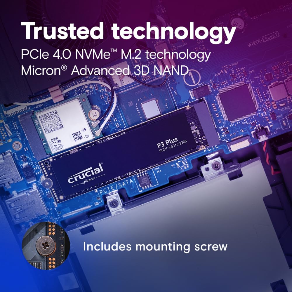 Crucial P3 Plus (500GB/1TB/2TB/4TB) PCIe Gen4 3D NAND NVMe M.2 SSD, up to 5000MB/s