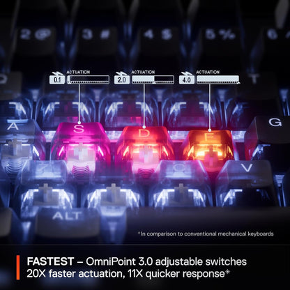 SteelSeries Apex Pro TKL Gen 3 White OmniPoint 3.0 Switches — Adjustable Actuation — Rapid Trigger — Game-Ready Presets — Protection Mode — Rapid Tap/SOCD — OLED — RGB — PBT Keycaps — USB-C