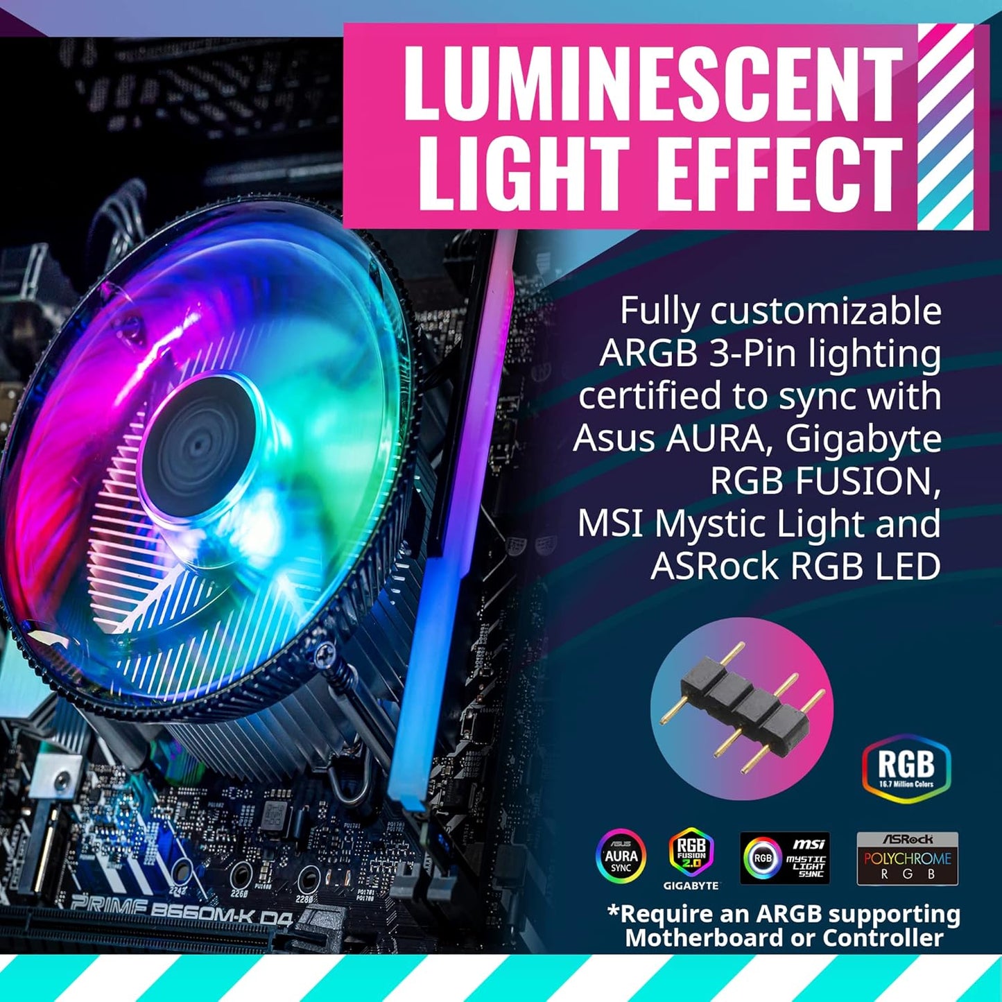 Cooler Master i70C LGA1700 ARGB Intel Low-Profile CPU Air Cooler, Anodized Black Aluminum Fins, Copper Insert Base, 95W TDP CPU Support, 120mm ARGB 3-Pin Fan for Intel LGA1700 For Desktop